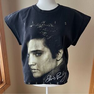 Vintage 90s Elvis Presley T-Shirt Womens L Murina Faded Black Boxy USA Made 1998